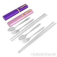 uxcell Stainless Steel Spoon Chopsticks Fork Tableware 2 Sets w Case - B008IEESBW